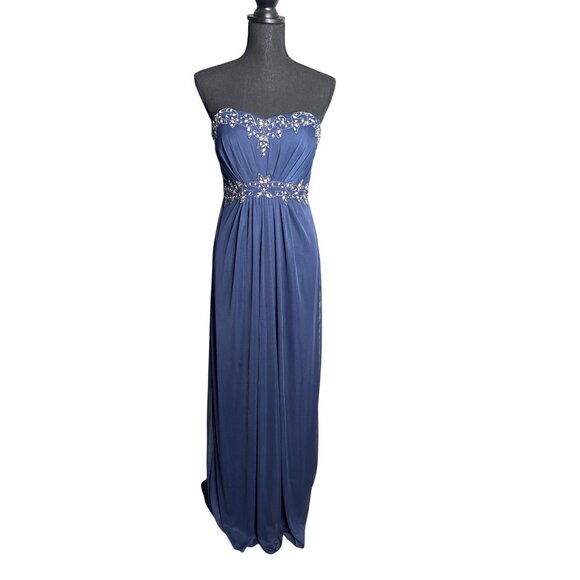 Cachet Women's Midnight Blue Grecian Strapless Rhinestone Formal Prom Dress 6 - Picture 1 of 10